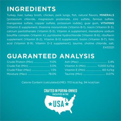 Show full view: Purina ONE Turkey Recipe Pate Grain-Free Natural High Protein Canned Cat Food, 3-oz, case of 24 slide 6 of 13