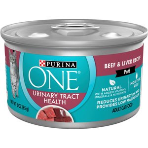 Purina ONE Urinary Tract Health Beef & Liver Recipe Wet Cat Food, 3-oz can, case of 24