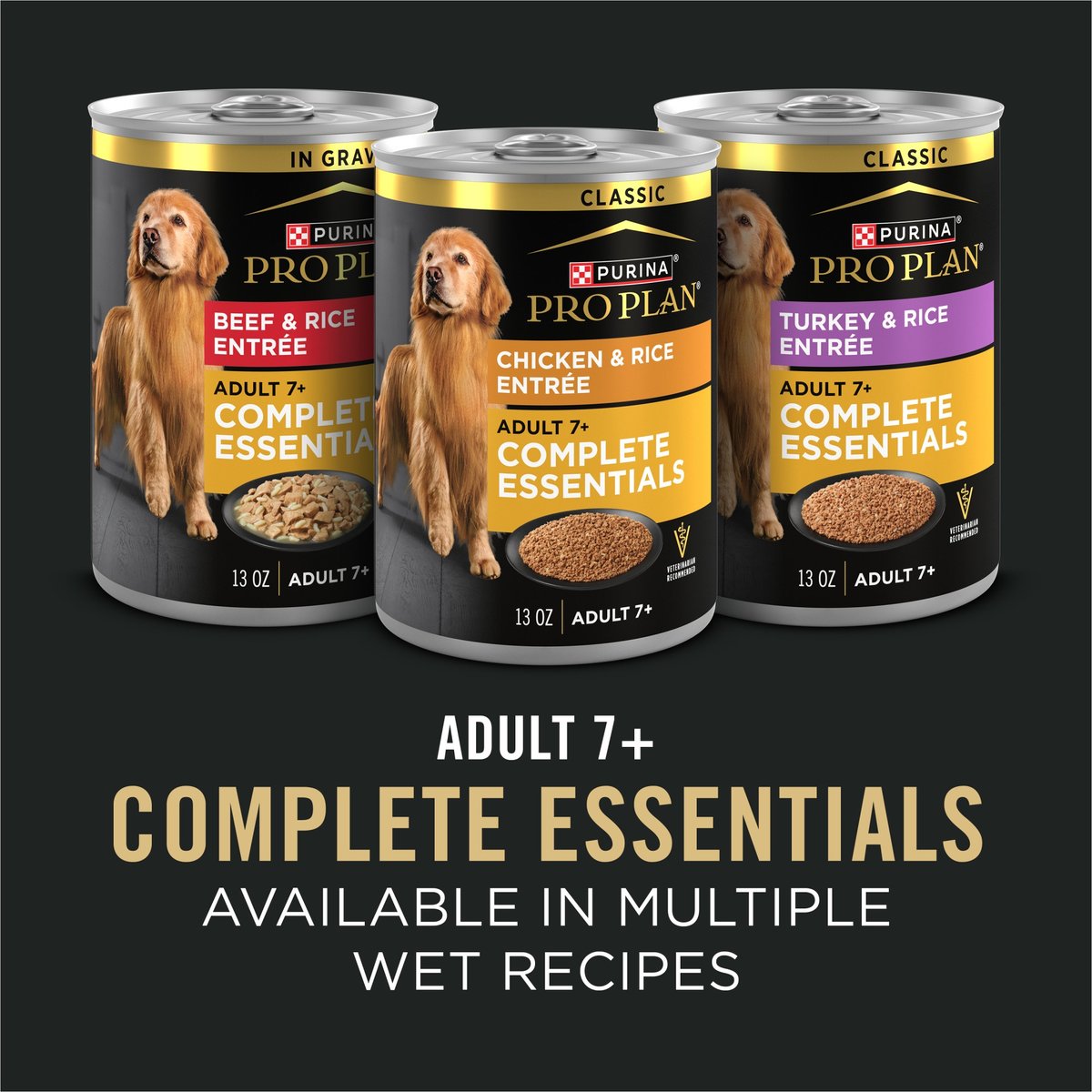Purina Pro Plan Adult 7+ Complete Essentials Turkey & Rice Entree Wet Dog Food, 13-oz can, case of 12