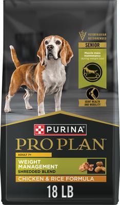 Show full view: Purina Pro Plan Adult 7 Plus Weight Management Shredded Blend Chicken & Rice Formula Senior Dry Dog Food, 18-lb bag slide 1 of 12
