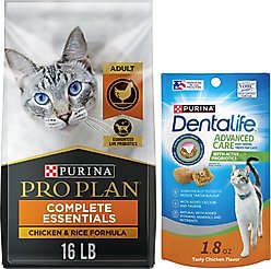 Purina Pro Plan Adult Chicken & Rice Formula Dry Cat Food, 16-lb bag + DentaLife Tasty Chicken Flavor Dental Cat Treats, 1.8-oz bag