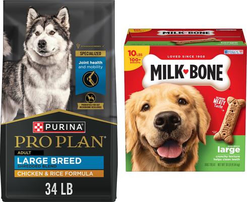 Show full view: Purina Pro Plan Adult Large Breed Shredded Blend Chicken & Rice Formula Dry Food + Milk-Bone Original Large Biscuit Dog Treats slide 1 of 9