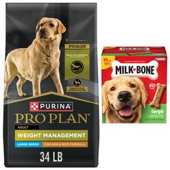 Purina Pro Plan Adult Large Breed Weight Management Chicken & Rice Formula Dry Food + Milk-Bone Original Large Biscuit Dog Treats