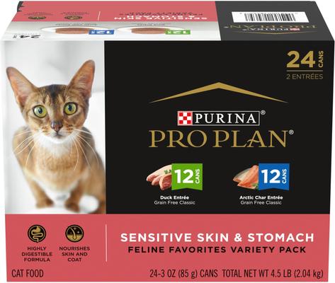 Show full view: Purina Pro Plan Adult Sensitive Skin & Stomach Lamb & Rice Formula Dry Food, 7-lb bag + Focus Sensitive Skin & Stomach Duck & Arctic Char Variety Pack Canned Cat Food slide 6 of 9