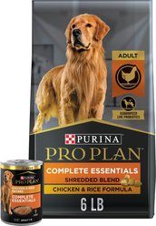 Purina Pro Plan Adult Shredded Blend Chicken & Rice Formula Dry Food, 6-lb bag + Canned Dog Food