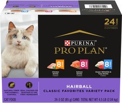 Purina Pro Plan Hairball Entrees Control Variety Pack Wet Cat Food, 3-oz can, case of 24