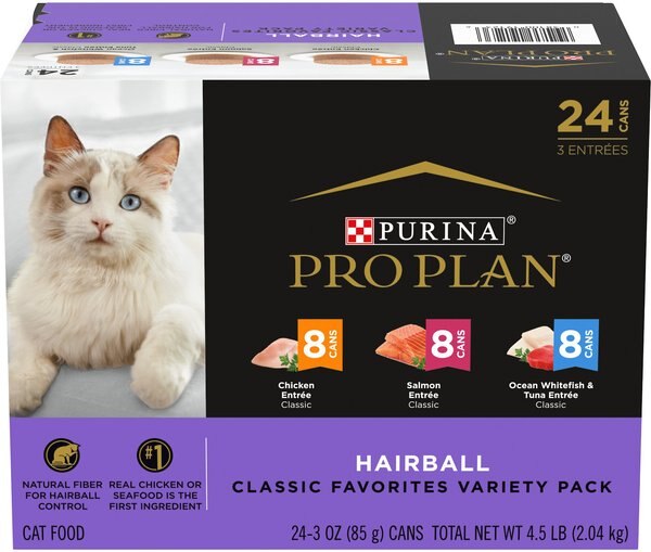 Purina Pro Plan Hairball Entrees Control Variety Pack Wet Cat Food, 3-oz can, case of 24