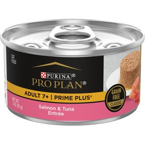 Purina Pro Plan Prime Plus Adult 7+ Salmon & Tuna Entree Classic Canned Cat Food, 3-oz can, case of 24