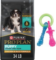 Purina Pro Plan Puppy Chicken & Rice Formula Dry Dog Food + Nylabone Teething Pacifier Chew Toy