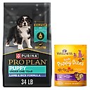 Purina Pro Plan Puppy Lamb & Rice Formula Dry Food + Wellness Soft Puppy Bites Lamb & Salmon Recipe Grain-Free Dog Treats
