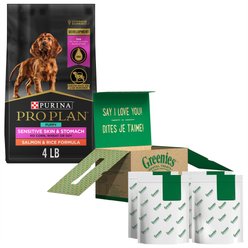 Purina Pro Plan Puppy Sensitive Skin & Stomach Salmon & Rice Dry Food + Greenies Regular Dental Dog Treats