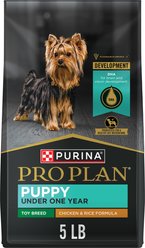 Purina Pro Plan Puppy Toy Breed Chicken & Rice Formula Dry Dog Food, 5-lb bag + Wellness Soft Puppy Bites Lamb & Salmon Recipe Grain-Free Dog Treats, 3-oz pouch slide 2 of 9