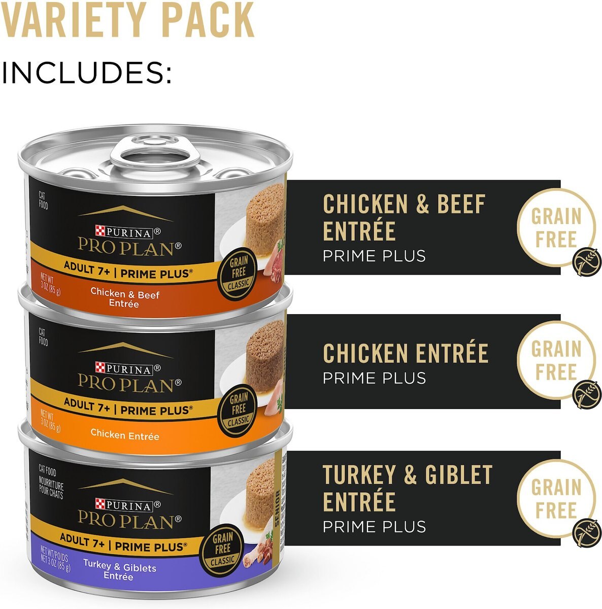 Purina Pro Plan Senior Adult 7+ Poultry & Beef Favorites Pate Variety Pack Canned Cat Food