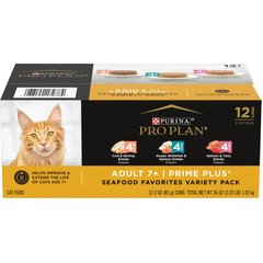 Purina Pro Plan Senior Adult 7+ Seafood Favorites Pate Variety Pack Canned Cat Food, 3-oz can, case of 12