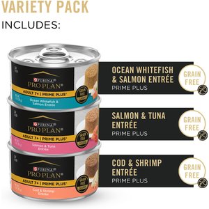 Purina Pro Plan Senior Adult 7+ Seafood Favorites Pate Variety Pack Canned Cat Food, 3-oz can, case of 12