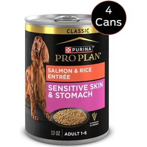Purina Pro Plan Sensitive Skin & Stomach Wet Dog Food Pate Salmon & Rice Entree, 13-oz can, case of 12