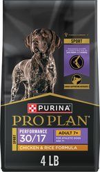 Purina Pro Plan Sport Performance Adult 7+ High-Protein 30/17 Chicken & Rice Formula Dry Dog Food, 4-lb bag