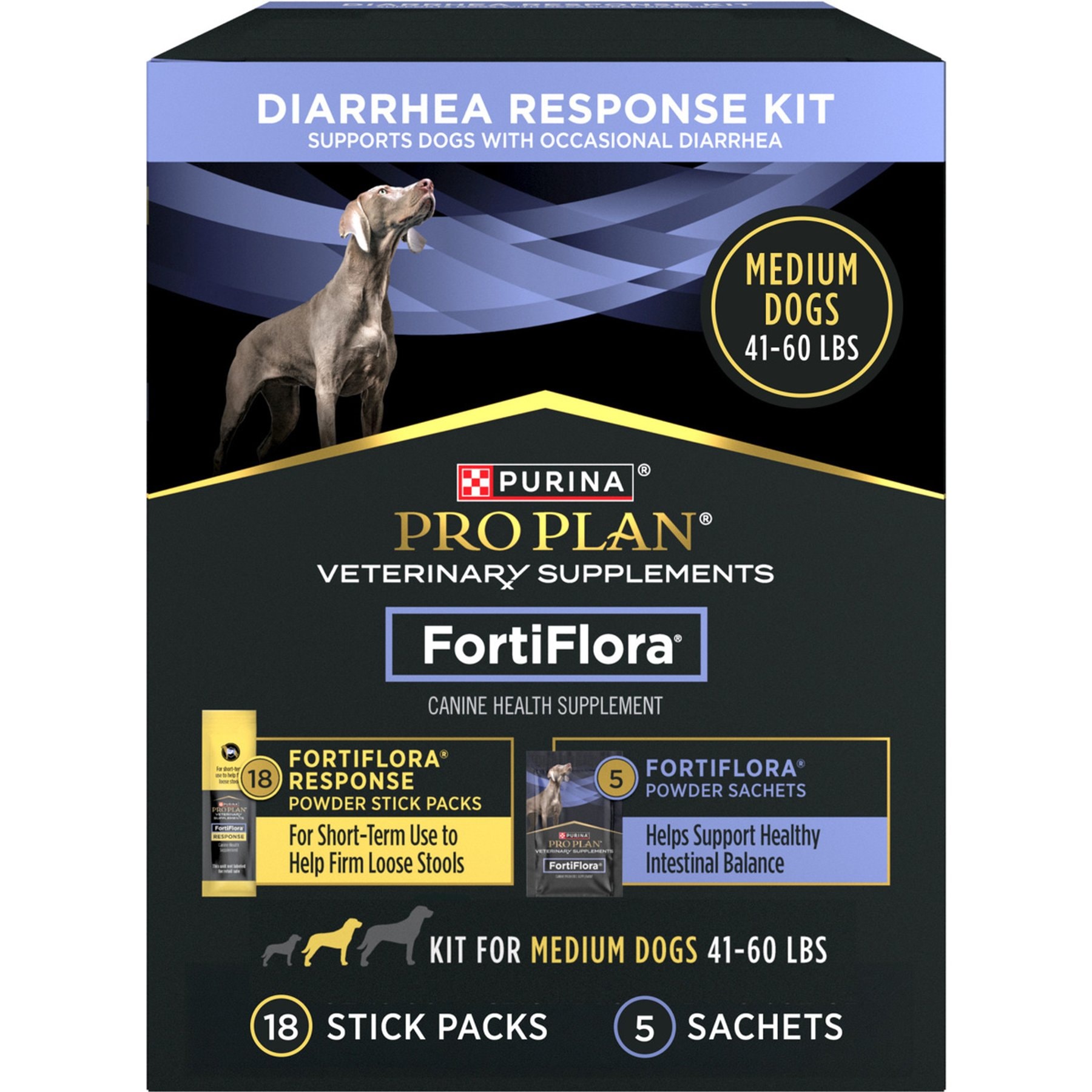 Purina Pro Plan Veterinary Diets Forti Flora 2-Stage Diarrhea Response Support Digestive Health Supplement for Medium Dogs, 2.69-oz box