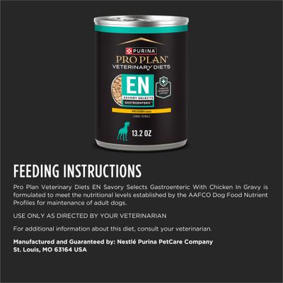 Show full view: Purina Pro Plan Veterinary Diets EN Savory Selects Gastroenteric with Chicken Chunks-in-Gravy Wet Adult Dog Food, 13.2-oz can, case of 4 slide 9 of 9