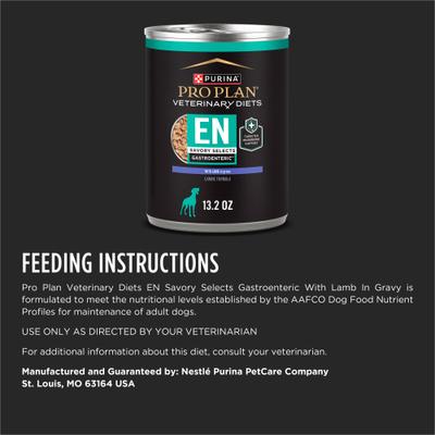 Show full view: Purina Pro Plan Veterinary Diets EN Savory Selects Gastroenteric with Lamb Chunks-in-Gravy Wet Adult Dog Food, 13.2-oz can, case of 4 slide 9 of 9