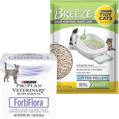 Show full view: Purina Pro Plan Veterinary Diets FortiFlora Probiotic Gastrointestinal Support Supplement, 30 packets + Tidy Cats Breeze Cat Litter Pellets Refill slide 1 of 6