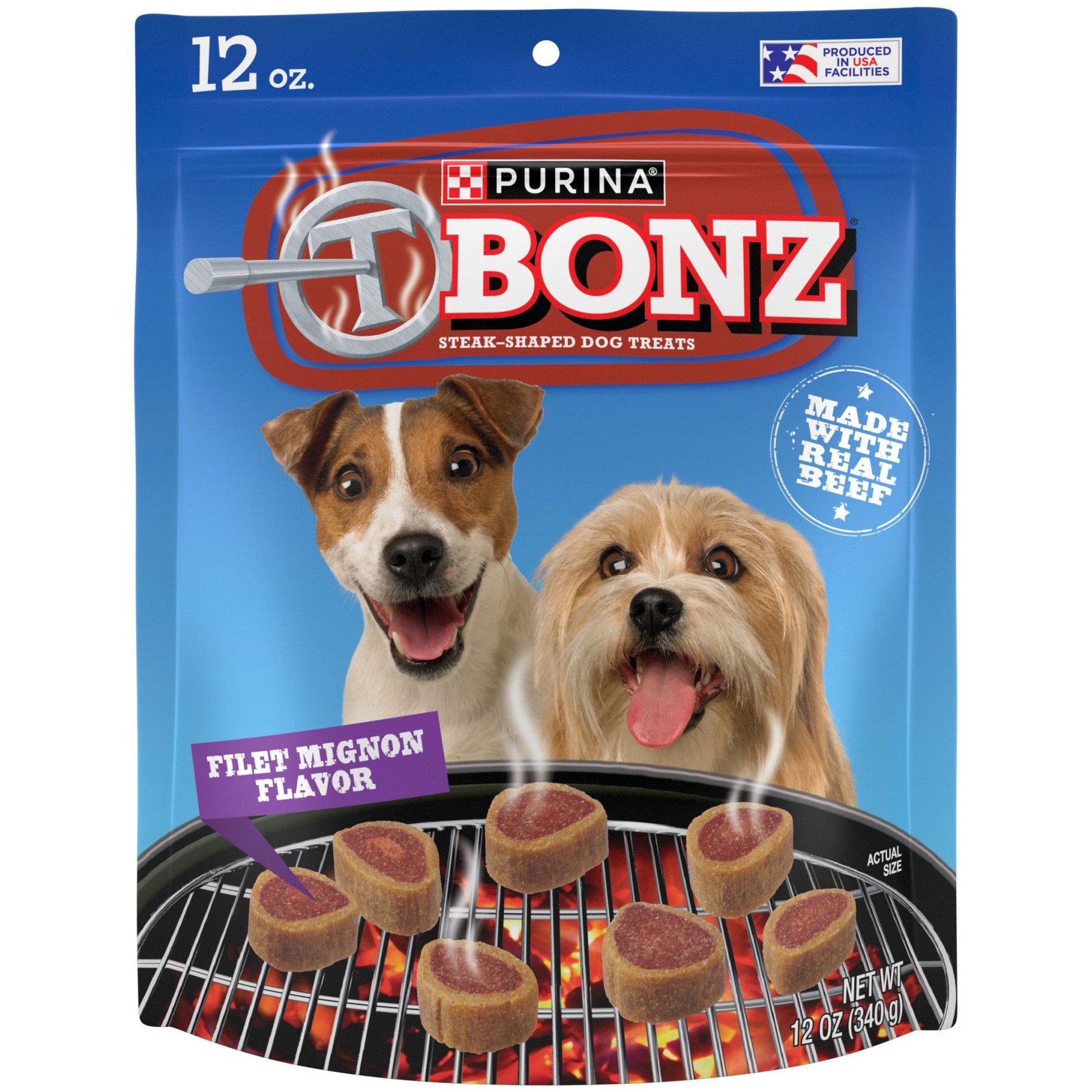 Purina TBONZ Filet Mignon Beef Flavor Steak Shaped Adult Soft & Chewy Dog Treats, 12-oz pouch