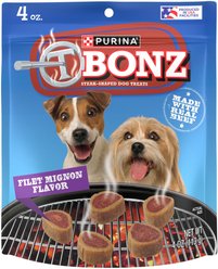 Purina TBONZ Filet Mignon Beef Flavor Steak Shaped Adult Soft & Chewy Dog Treats, 4-oz pouch slide 1 of 6