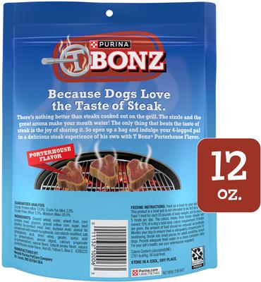 Show full view: Purina TBONZ Porterhouse Beef Flavor Steak Shaped Adult Soft & Chewy Dog Treats, 12-oz pouch slide 3 of 9