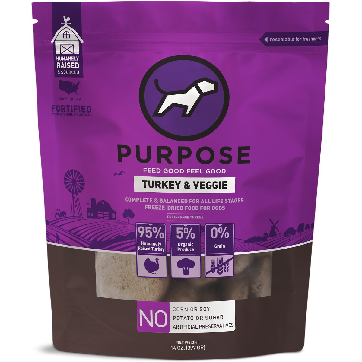 Purpose Turkey & Veggie Grain-Free Freeze-Dried Dog Food, 14-oz bag