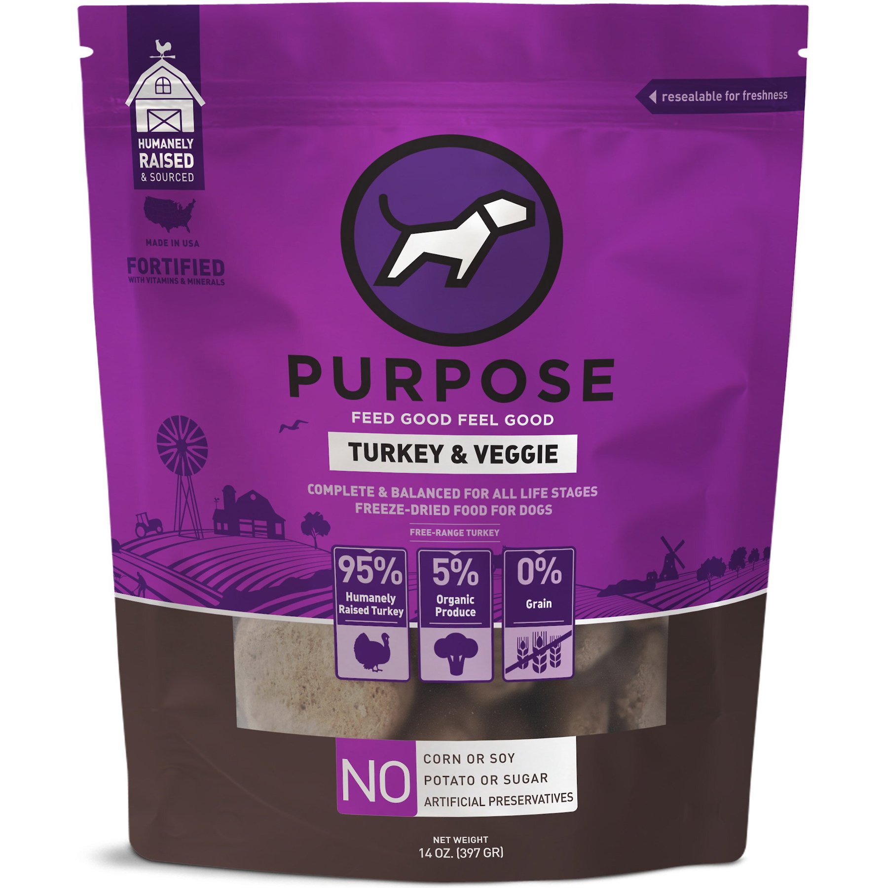 Purpose Turkey & Veggie Grain-Free Freeze-Dried Dog Food, 14-oz bag