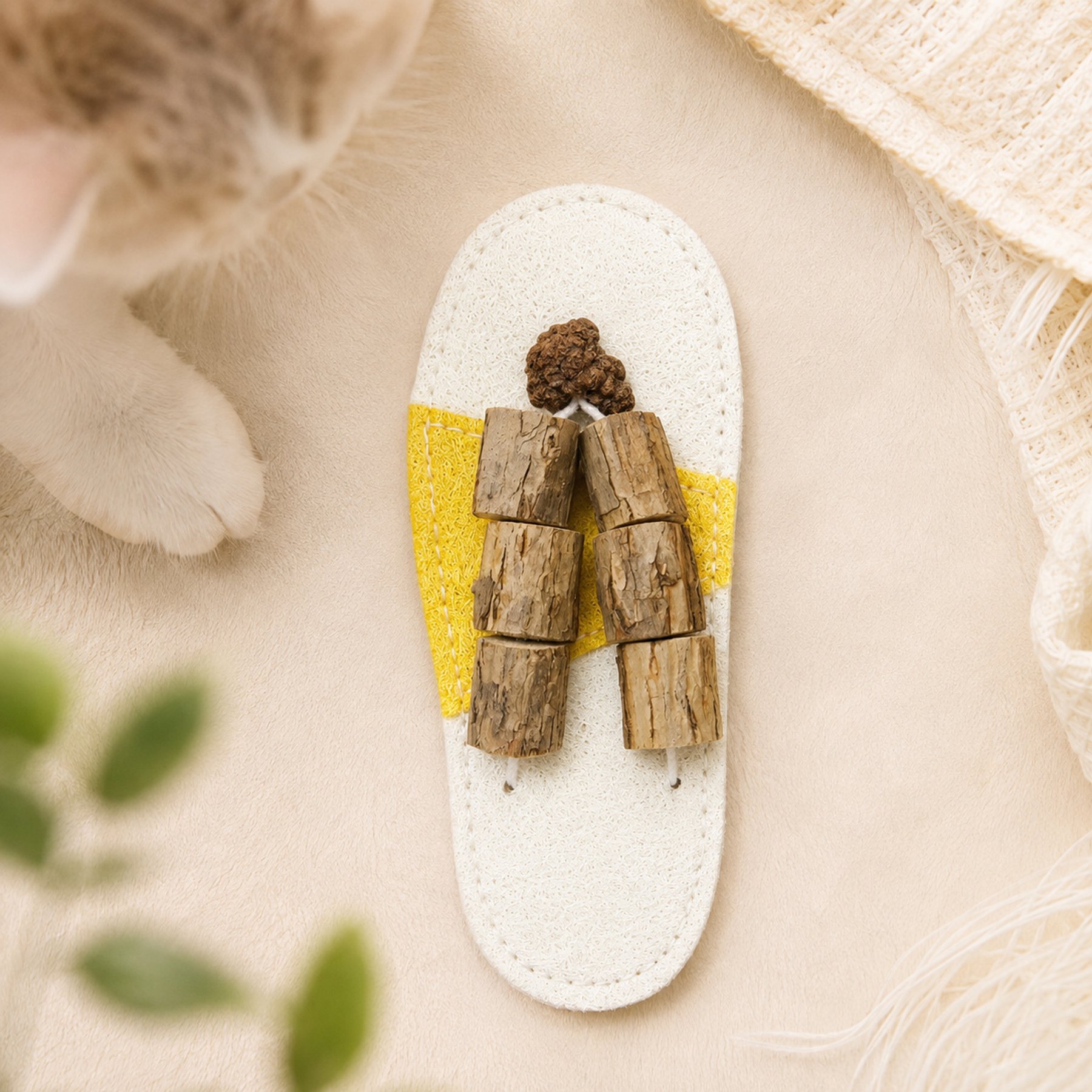 Purr Harbor Natural Loofah Silvervine Stick Gall Fruit, Flip-Flop Dental Teething Chew Cat Toy, White