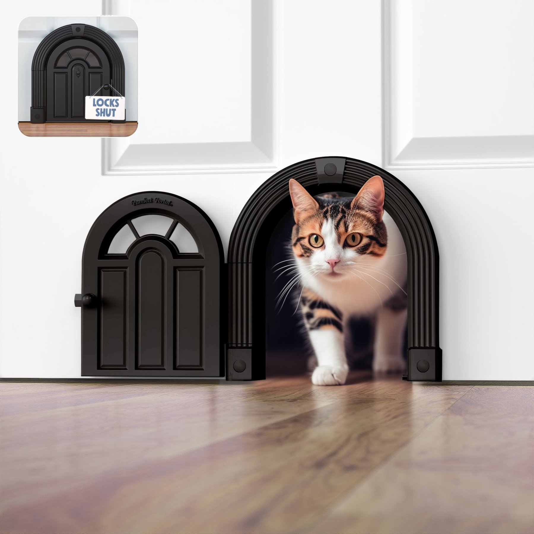 Purrfect Portal Meow Manor Plastic Interior Cat Door, Large, Black