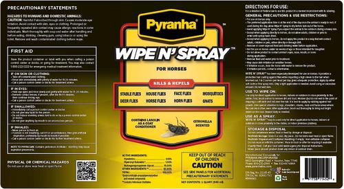 Show full view: Pyranha Wipe N' Spray Fly Protection Horse Spray, 32-fl oz bottle, bundle of 2 slide 2 of 3