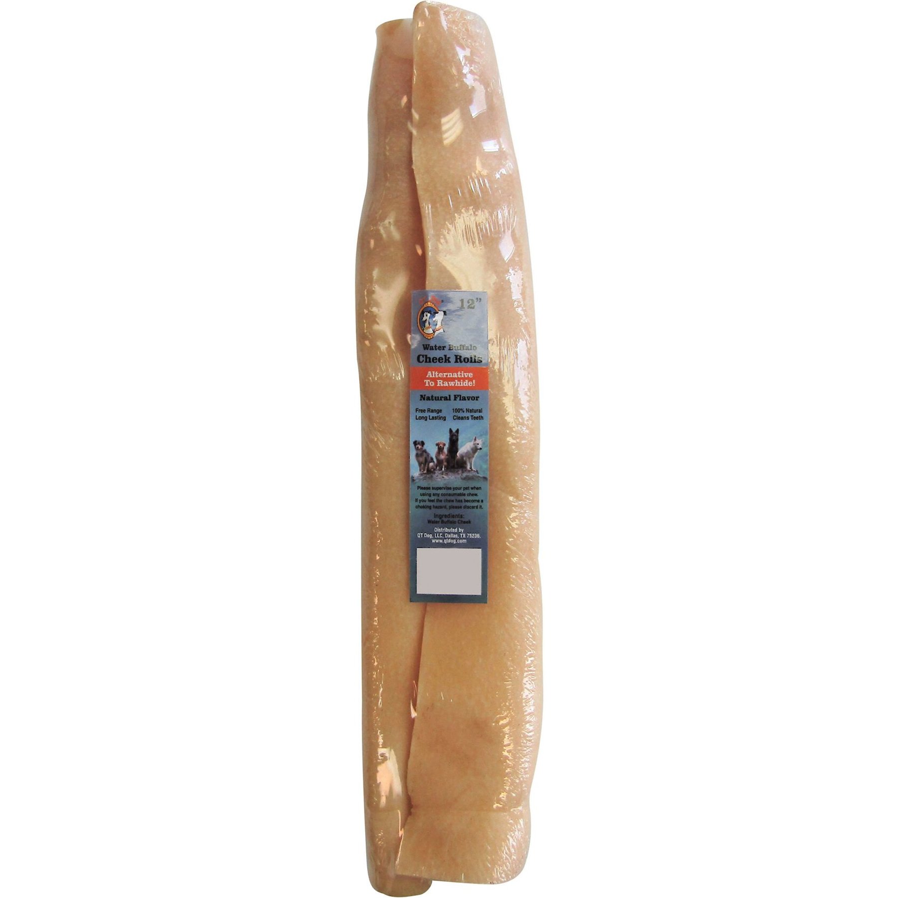 QT Dog Water Buffalo Cheek Roll Dog Treat, 12-in