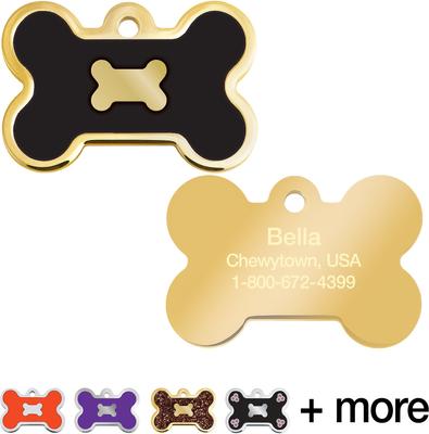 Show full view: Quick-Tag Bone Epoxy Enameled Personalized Dog ID Tag, Black, Large slide 1 of 4