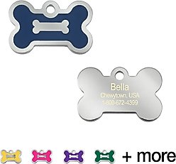 Quick-Tag Bone Epoxy Enameled Personalized Dog ID Tag, Blue, Small