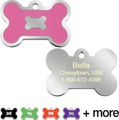 Show full view: Quick-Tag Bone Epoxy Enameled Personalized Dog ID Tag, Pink, Large slide 1 of 4