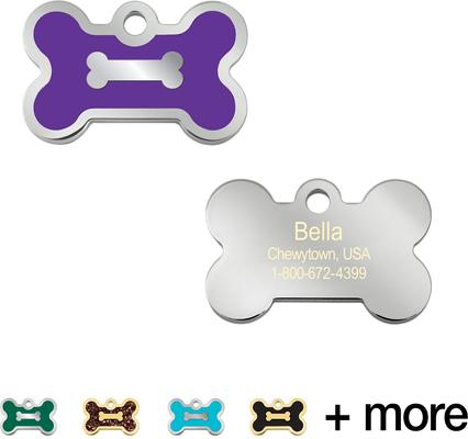 Show full view: Quick-Tag Bone Epoxy Enameled Personalized Dog ID Tag, Purple, Small slide 1 of 4
