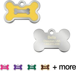 Quick-Tag Bone Epoxy Enameled Personalized Dog ID Tag, Yellow, Small