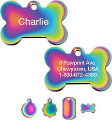 Quick-Tag Coated Metal Personalized Dog & Cat ID Tag, Metallic Rainbow, Large Bone