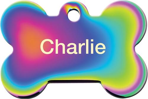 Show full view: Quick-Tag Coated Metal Personalized Dog & Cat ID Tag, Metallic Rainbow, Large Bone slide 3 of 6