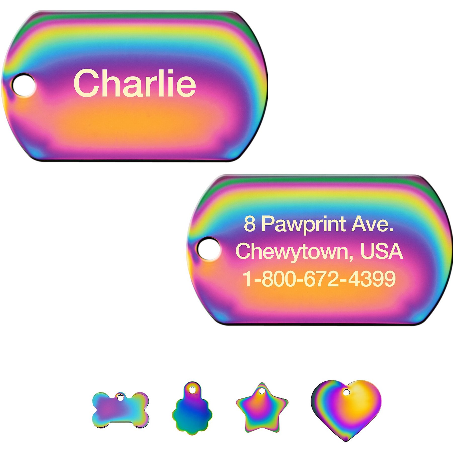 Quick-Tag Coated Metal Personalized Dog & Cat ID Tag, Metallic Rainbow, Large Military