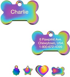 Quick-Tag Coated Metal Personalized Dog & Cat ID Tag, Metallic Rainbow, Small Bone