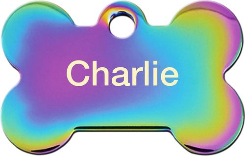 Show full view: Quick-Tag Coated Metal Personalized Dog & Cat ID Tag, Metallic Rainbow, Small Bone slide 2 of 5