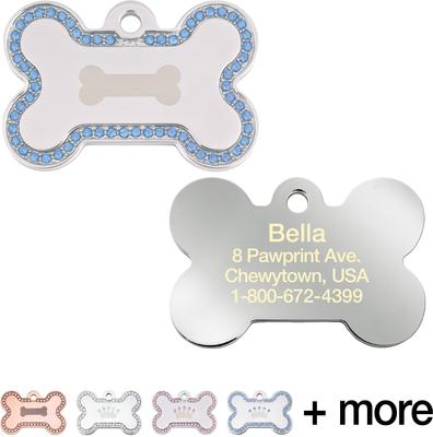 Show full view: Quick-Tag Diva Bone & Etched Bone Personalized Dog ID Tag, Silver & Blue slide 1 of 5