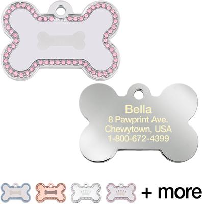 Show full view: Quick-Tag Diva Bone & Etched Bone Personalized Dog ID Tag, Silver & Pink slide 1 of 6