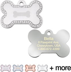 Quick-Tag Diva Bone & Etched Bone Personalized Dog ID Tag, Silver