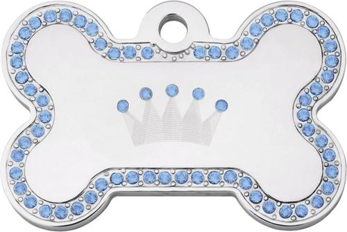 Show full view: Quick-Tag Diva Bone & Etched Crown Personalized Dog ID Tag, Silver & Blue slide 2 of 5