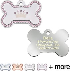 Quick-Tag Diva Bone & Etched Crown Personalized Dog ID Tag, Silver & Pink slide 1 of 4