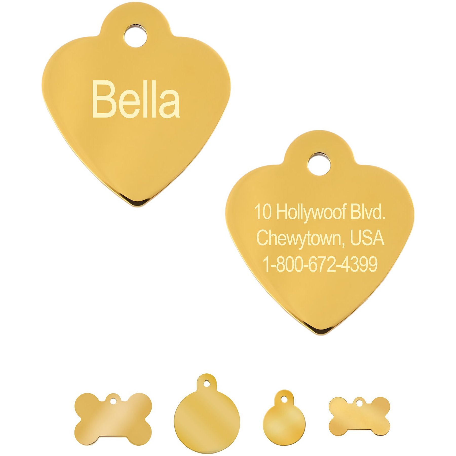Quick-Tag Personalized Dog & Cat ID Tag, Metallic Gold, Small Heart